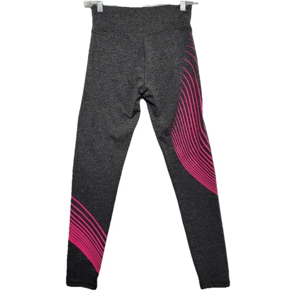 Justice Girls Leggings Size 14 Gray Pink Striped Athletic Stretch Activewear